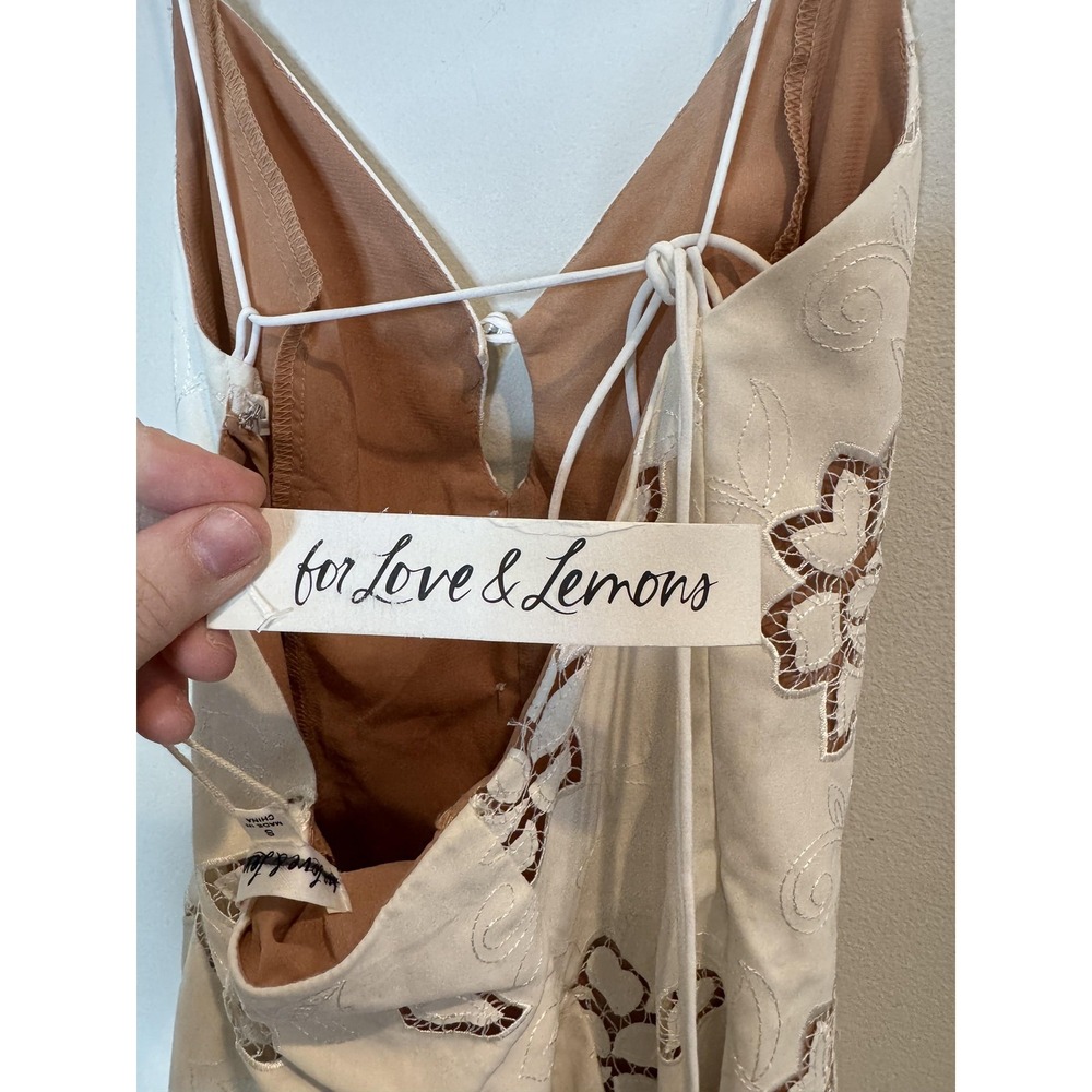 For Love & Lemons Dress Womens Small Ivory Floral Embroidered Slip Mini CD2642 - Picture 6 of 12